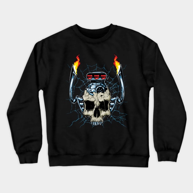 skull with car engine and nitro Crewneck Sweatshirt by MuftiArt